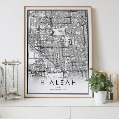 HIALEAH Florida FL USA city map Nordic Living Room Decoration Canvas Poster Modern Home Decor Art Print Painting