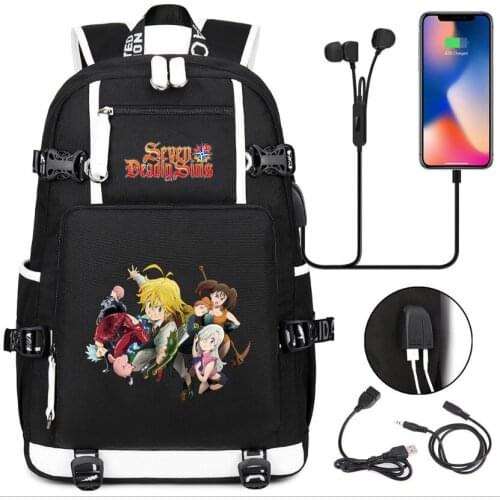 The Seven Deadly Sins Meliodas canvas travel bag School Bag usb charging shoulder bag Teenagers Backpack Laptop bag rucksacks