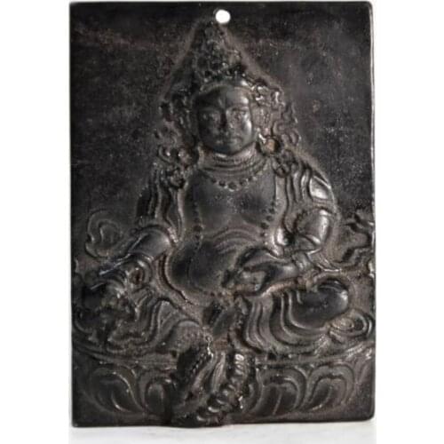 Hongshan culture archaize black iron meteorite sculpture god of wealth Buddha pendant statue