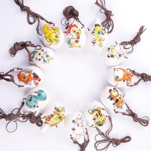 Chinese Zodiac Ocarina Cartoon Printed Pattern Creative Lovely Children Beginner Travel Holiday Souvenir Orff Musical Instrument