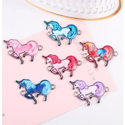 12pcs Silver Plated Enamel Colorful Unicorn Charm Connectors for Jewelry Making Bracelet Necklace Craft DIY Accessories 25x18mm