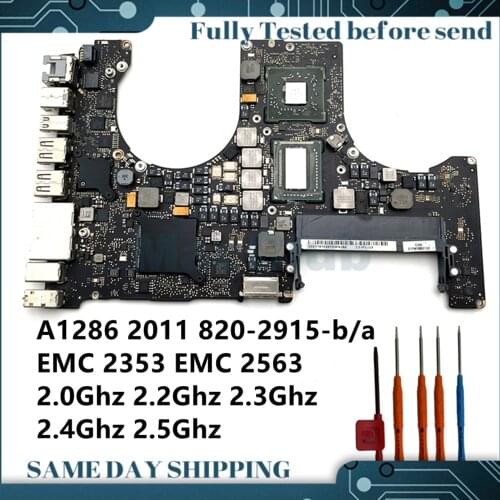 820-2915-b/a Logic board for Macbook Pro A1286 2011 md322 EMC 2417 2563 Core i7 2.0 2.2 2.3 2.4 2.5g 1GB motherboard mainboard