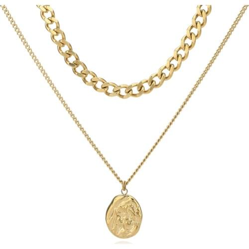 316L Stainless Steel Layered Choker Necklace Women Jewelry Statement Metal Texture Geometric Pendant Necklace Bijoux Femme 2021