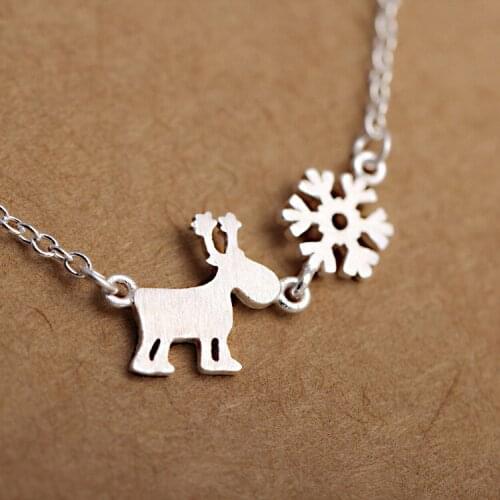Kindey Fashion Real Silver Color Deer Snow Choker Necklaces for Women Statement Jewelry Girls Christmas Gift