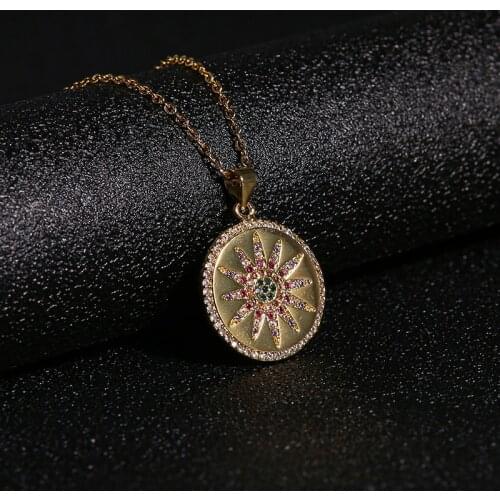 Fashion stainless steel colored zircon sun pendant necklace charm women necklace jewelry