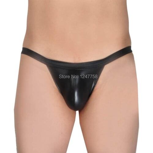 Mens Low-rise Cheeky Bikinis Soft Leather Like Jockstrap Underwear Thong