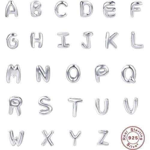 Real 100% 925 Sterling Silver Pendant For Necklaces 26 English A-Z Letters Alphabet Charms Pendants DIY Gifts Making