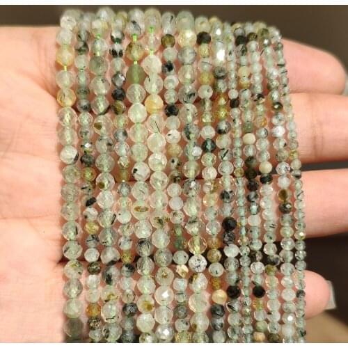 Natural Prehnites Bead Faceted Green Jades Stone Round Loose DIY Beads for Jewelry Making Handmade Bracelet 15inch 2/3/4mm