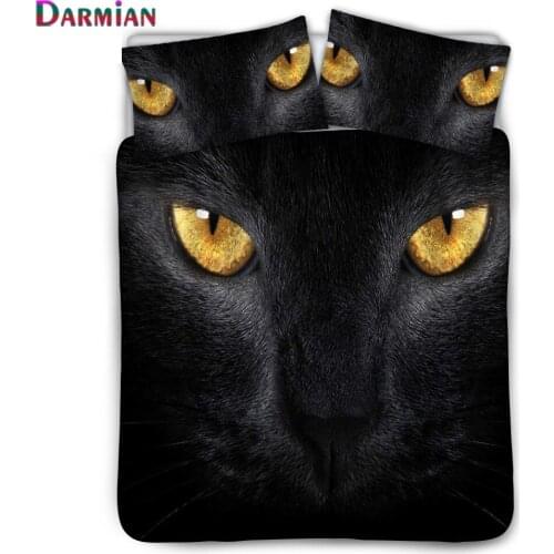 DARMIAN Trendy 3D Black Cat Print Quilt Cover Bedding Home Textile Duvet Cover and Pillowcase Adult Kids Bedclothes Three-piece