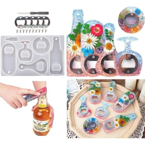 Diy Crystal Resin Epoxy Beer Spanner Bottle Opener Dried Flower Epoxy Mirror Silicone Mold Resin Molds