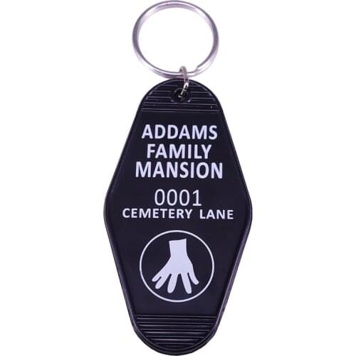Addams Family Mansion Cemetery Lane hotel room key tag creepy gift