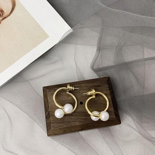 Korean Double Pearl Stud Earrings Metal Earrings Women Fashion Wedding Engagement Gift Jewelry Geometric Accessories