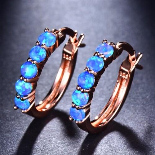 Bamos White/Blue Fire Opal Hoop Earrings Bean Stone Earrings For Women Fashion Boho Jewelry Accessories Small Circle Earrings