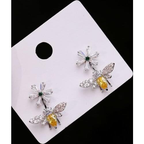S925 Ethnic Sterling Silver Diamonds Earrings for Women Insect Bee Christmas Party Fine Jewelry Anniversary Silver Earring Women