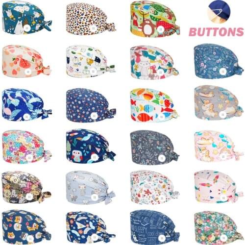 Unisex Scrub Hats Adjustable Pure Cotton Working Nursing Hat Beauty Salon lab Pet Shop Dental Clinic Scrubs Caps Nurse Work Cap