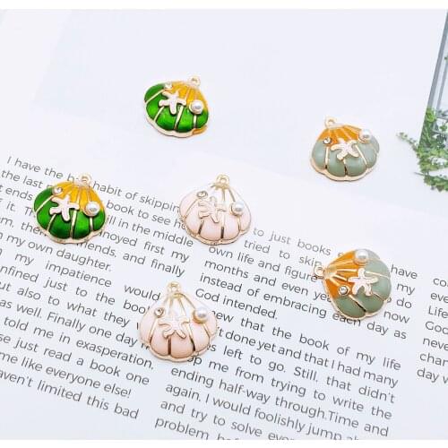 10 PC/Lot Enamel Shell Charm With Rhinestone Imitation Pearl For Women Necklace Bracelet Making Cute Shell Pendant Charm