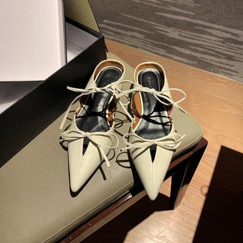 QZYERAI Sexy Pointy Toe Mules Women Slippers Leather Black Dress Slippers New mules shoes For Women Genuine Leather