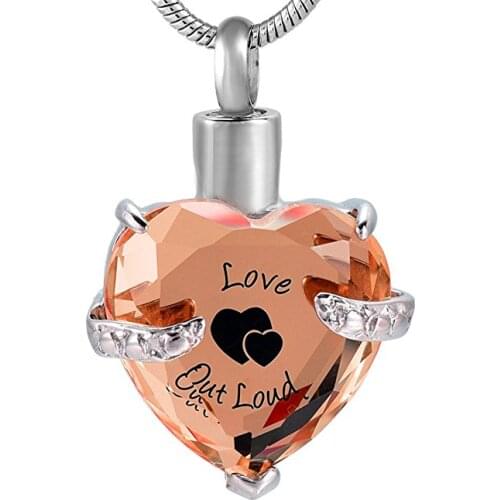 IJD9790 Glass Cremation Jewelry Love Out Loud Birthstone Pendant Urn Necklace Ashes Holder Keepsake by MEMORY HOUSE