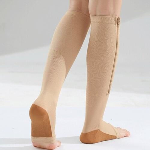 Unisex Open Toe Knee Length Zipper Compression Stockings Women Slim Sleeping Beauty Leg-Support Medical Prevent Varicose Veins