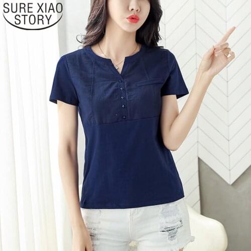 Tees Feminine Plus Size Womens Tops and Blouses Womens Clothing Cotton White Shirt V-neck Ladies Slim Plus Size 3XL 8588 50