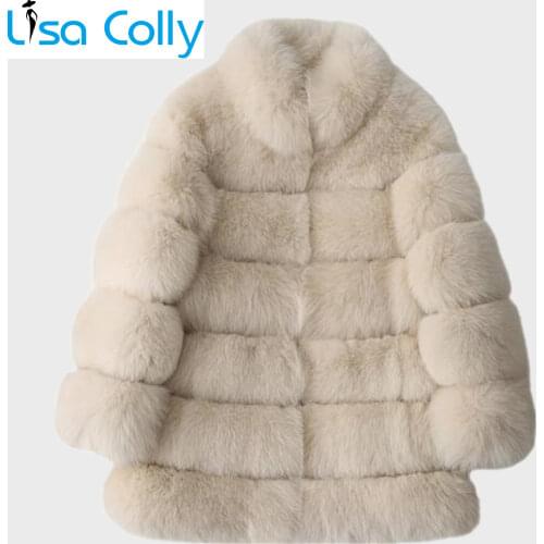 Lisa Colly long Sleeve Collar Winter Women High Imitation Faux Fur Coat Jacket Fur Coat Overcoat thick warm Fox Fur Coat Outwear