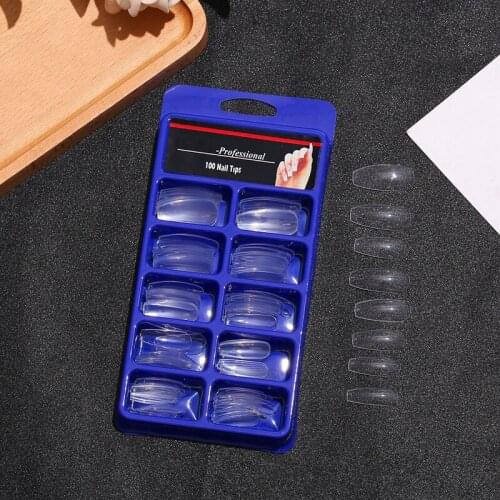 New 100pcs Professional Fake Nails Long Ballerina Half French Acrylic Nail Tips 10 Size Press On Nails