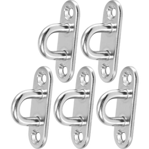 5Pcs Stainless Steel Oblong Pad U Shape Eye Plate D Design Screw Wall Mount Hook