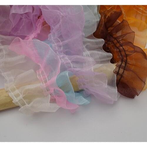 22yards 8color 4cm wide non stretch Pleated Edge chiffon Ruffle Satin Ribbon Trims Tape