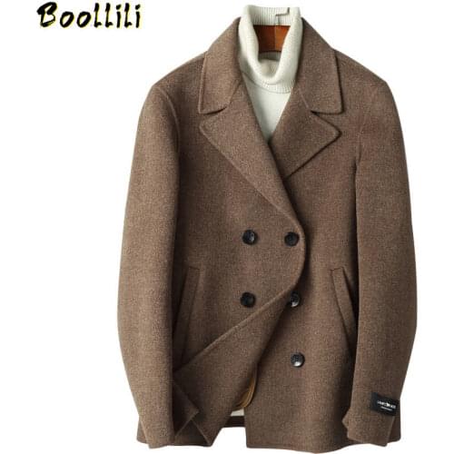 Boollili 100% Wool Coat Men Clothes 2020 Double Breasted Wool Jacket Short Overcoat Spring Autumn Mens Coats