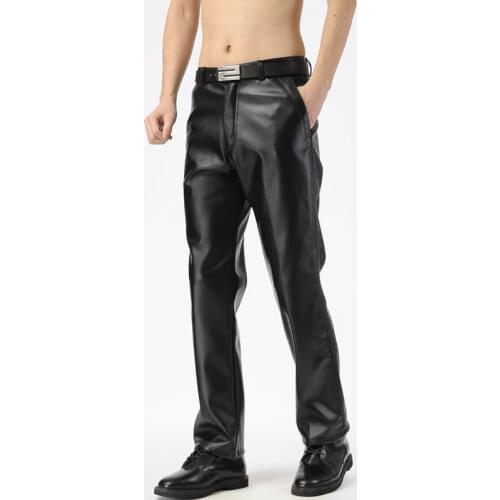 Hot New Male Middle-aged Loose Casual Fashion Spring Winter Black PU Leather Pants locomotive Daddy Trousers 28-39