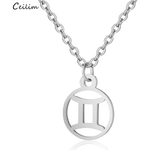 Fashion Zodiac Sign 12 Constellation Necklaces Stainless Steel Silver Color Chain Choker Necklaces for Women Birthday Jewelry