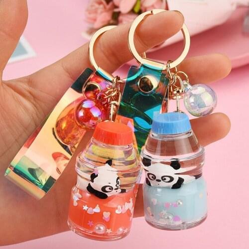 The Quicksand of Oil-extended Falling Ocean Panda Keychain Acrylic Sequins Floating Bottle Bag Pendant Car Keyring Accessories