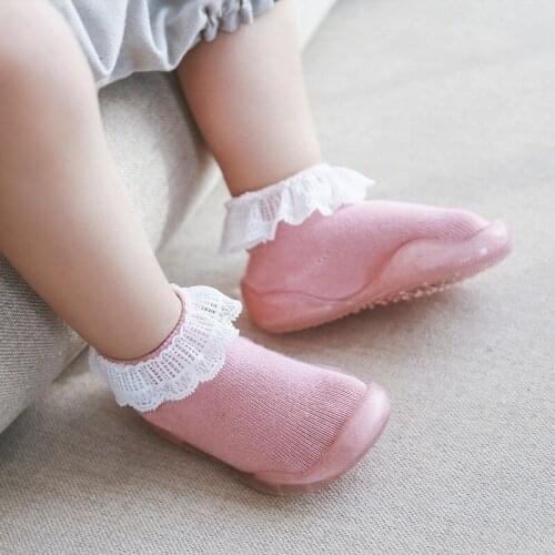 Baby Socks With Rubber Soles Lace Baby Shoes Infant Sock Baby Steps Anti-slip Leather Kids Floor Socks Baby Slippers