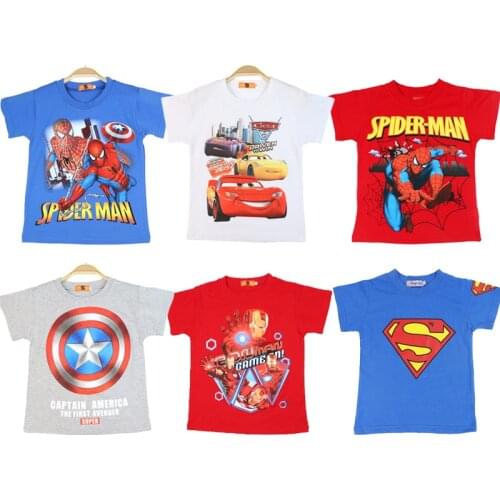 Disney Boy T-shirt Summer Short-sleeved Childrens Cotton Baby Clothes Spiderman McQueen Superhero Fashion 3-8 Years Old