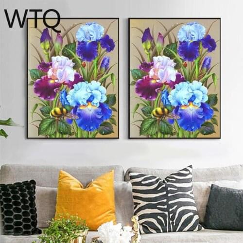 DIY Diamond Painting Cross Stitch Kit Irises Flower Bee Diamond Embroidery Full Drill Diamond Mosaic Home Deco Wall Art Painting