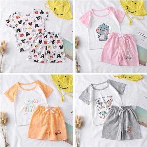 Summer Kids Clothes Suit Disney Print Baby Boys Girls Short Sleeve T Shirt + Shorts 2 Piece Set Cotton Childrens Clothing Sets