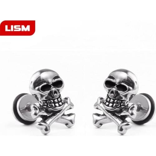 Hot Sell Punk Skull Earrings for Men Boys Cool Silver Color Jewelry Hip-hop Stud Earrings Vintage Rock Skeleton Earrings