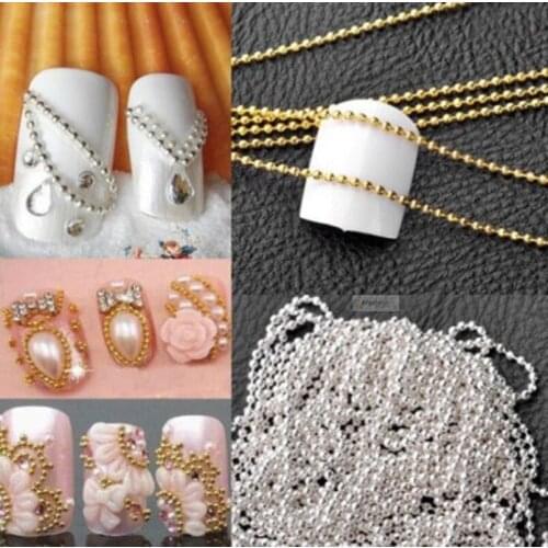 100cm Nail Art Metal Chain Gold Silver Bead Micro Nail Line Acrylic Tips DIY Decoration Glitter Striping Ball Glitter Nail Pearl