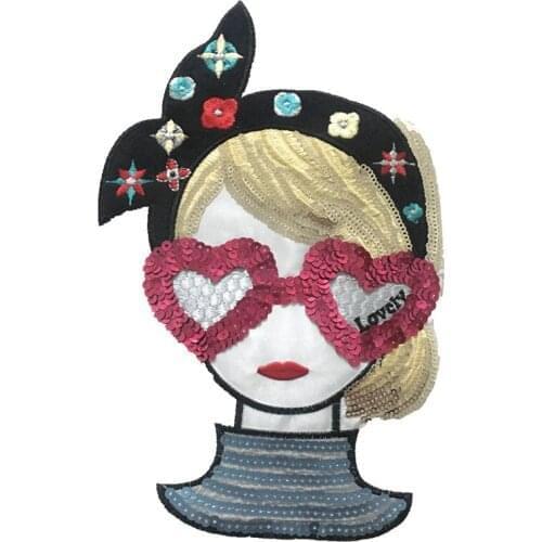 Fashion Girl Patches for Clothes Backpack Iron on Lady Patch Badge DIY Garment Accessories Sequined Embroidery Appliques 1pc