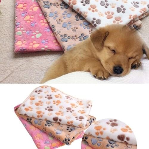 Soft Fluffy Plush Premium Coral Blanket Paw Print Warm Flannel Pet Blankets Pet Dog Puppy Cat Pets Bed Blanket Accessories