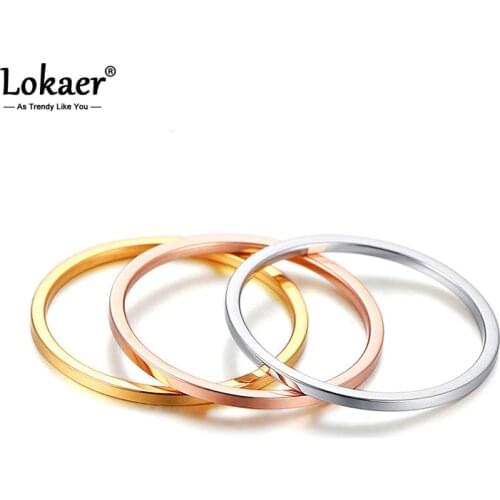 Lokaer Fashion Width 1mm Stainless Steel There Color Rings Set Simple Style Party Ring Jewelry For Women Girls Wholesale R19120