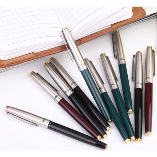 10PCS Hero 329 Classic Fountain Pen Set Vintage Stainless Steel Cap Authentic Quality Extra Fine 0.38 Ink Pen Writing Gift Set