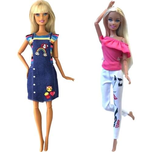 NK 2 Pcs/Set Doll Fashion Design High Quality Manual Homemade Dress Doll Clothes Suit For Barbie Accessories Girl Toy Gift 9X