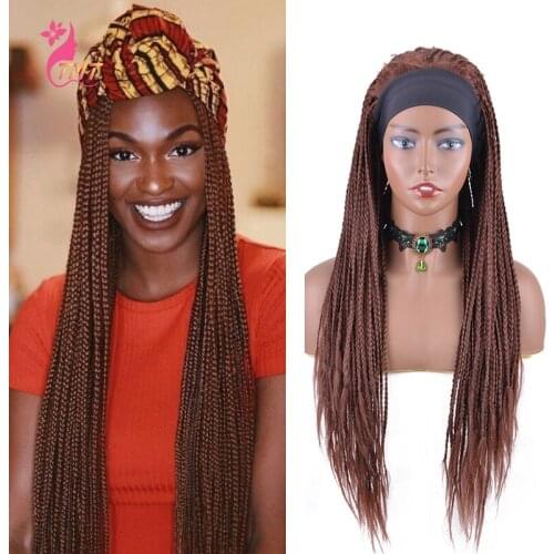 Box Braid Wig Synthetic Headband Wig Long Braided Wigs With Headband For Black Women Fully Hand Tied Twist Braids Easy to Wear