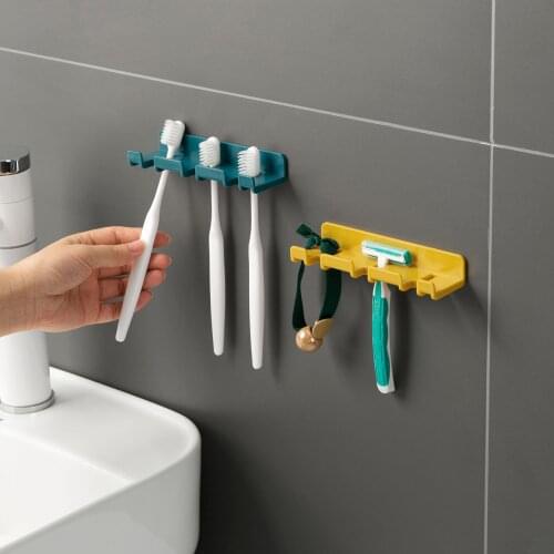 3 Holes Puch Free Toothbrush Holder Rack Wall-Mounted Bathroom Multifunctional Toothbrush Shaver Shelf Dental Storage Racks