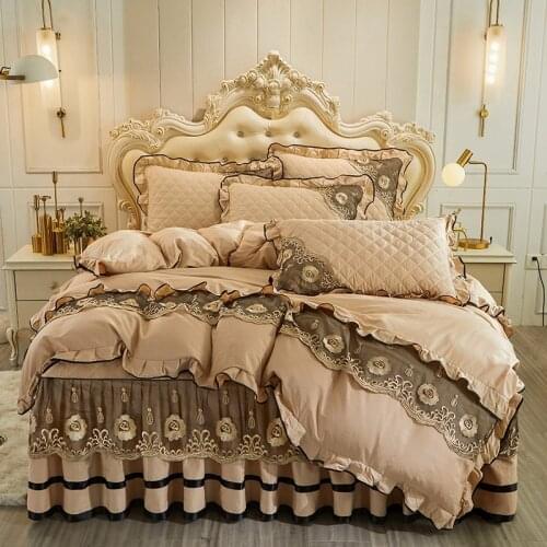 Luxury Eurppean Lace Cotton Comforter Bedding Sets Queen Double Duvet Cover Set King 200x220cm Quilted Bed Sheet 2 Pillowcases