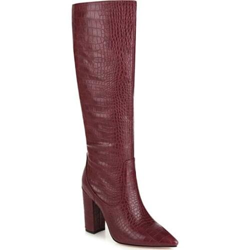2021 Cowboy Western Knee High Boots Women Pointed Toe Slip-On European Style Autumn Winter Boots Thick High Heels Woman Shoes