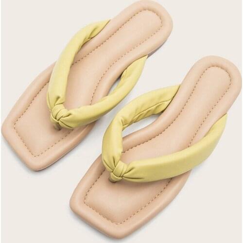 2021 Women Slipper Flat Heel Causal Ladies Square Toe Outdoor Slides Narrow Band Summer Outdoor Beach Open Toe Flip Flop Shoes