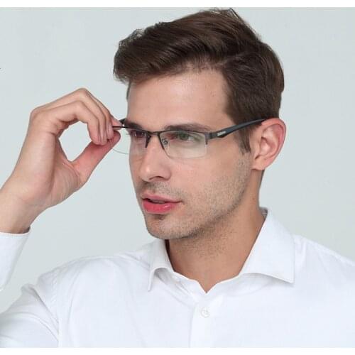 Veshion Half Rim Mens Glasses Alloy Eyeglasses Frame for Male Transparent Clear Eyeglass Frames Nerd Ultra-light Prescription