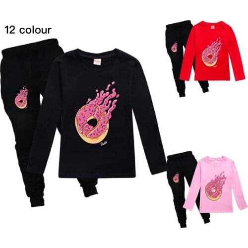 Spring autumn PRESTONPLAYZ children cotton boy girl long-sleeved T-shirt tops pants casual sports childrens clothing 2-16Y suit